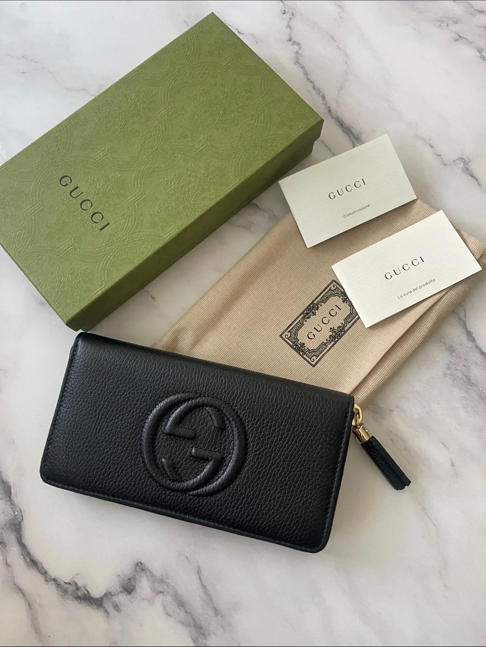 $1,170 New, Authentic Gucci Black Pebbled Leather Zip Wallet with Interlocking G - Picture 3 of 13